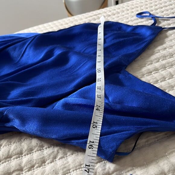 Bardot Dress Womens Large Blue Spaghetti Strap Asymmetric Hem Minidress - Picture 6 of 8